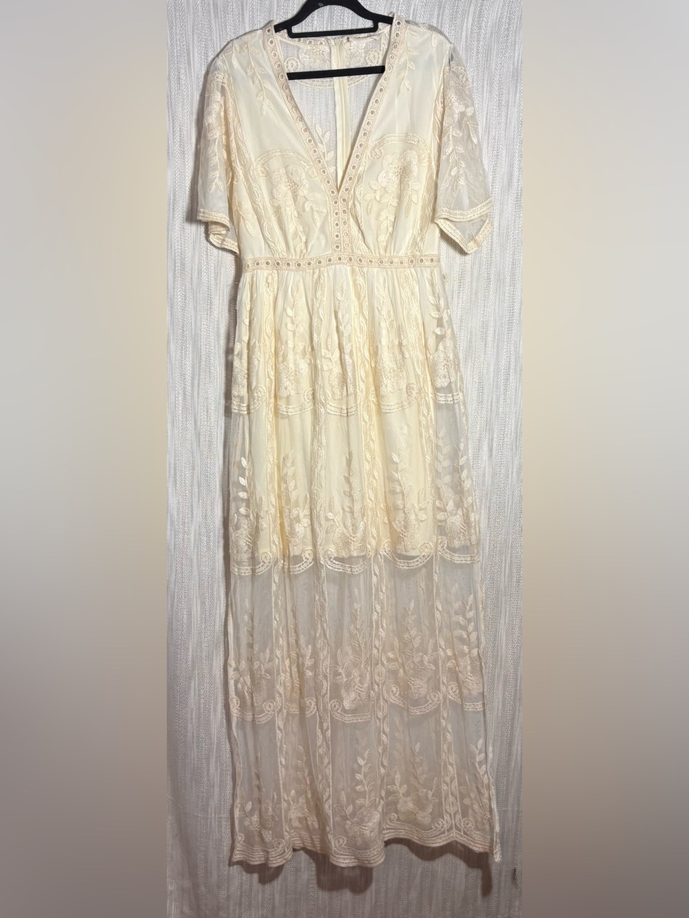 Ivory Bella Ella Floral Embroidered Lace Maxi Dress